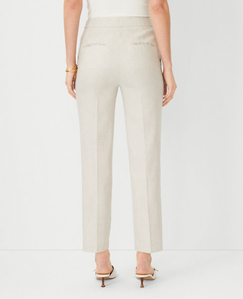 The Button Tab High Rise Eva Ankle Pant in Basketweave Linen Blend - Curvy Fit