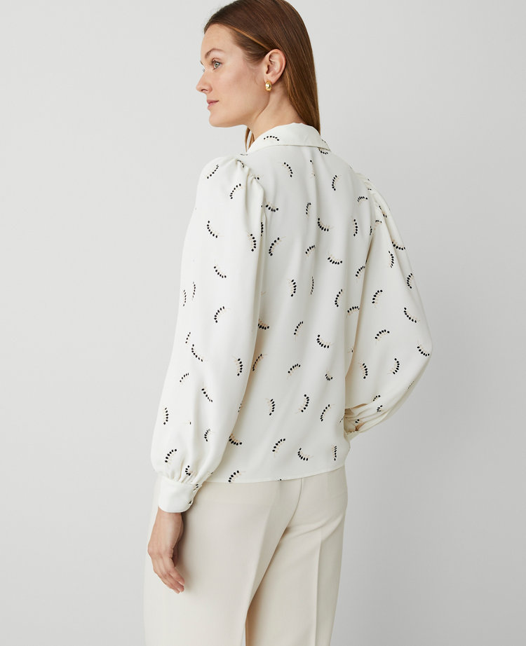 Ann Taylor Vines Collared Puff Sleeve Shirt Winter White Women's