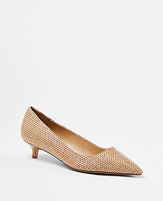 Ann Taylor Metallic Straw Pointy Toe Kitten Heel Pumps