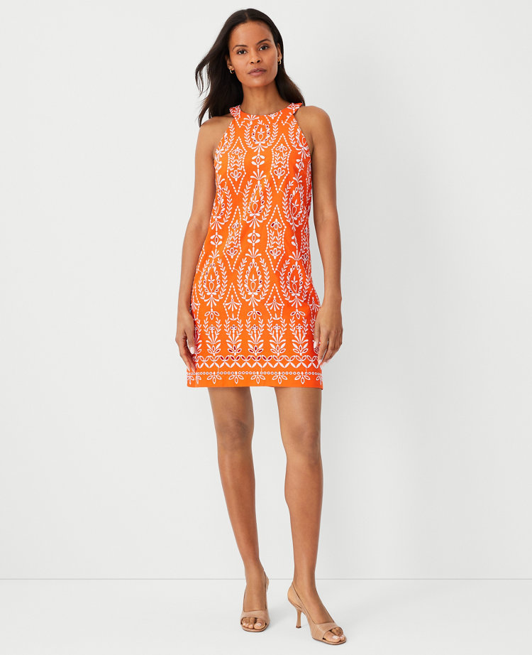 Ann Taylor Eyelet Halter Shift Dress