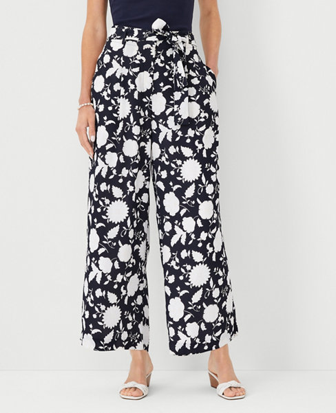 Ann Taylor The Tie Waist Pleated Wide Leg Ankle Pant Floral