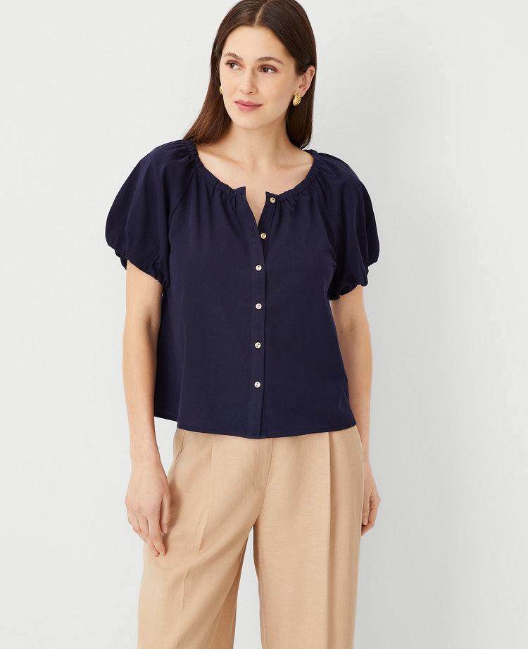 Ann Taylor Bubble Sleeve Button Top