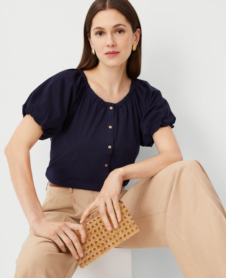 Bubble Sleeve Button Top