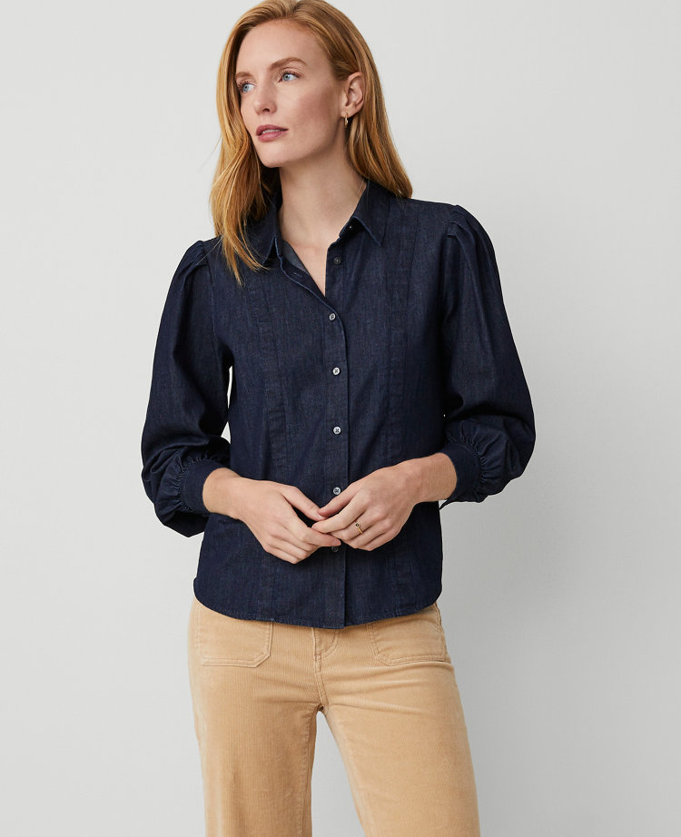 Ann Taylor Chambray Fitted Button Shirt
