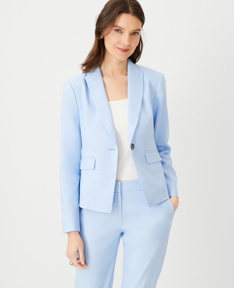 Ann Taylor The Shorter One Button Peak Lapel Blazer Linen Twill