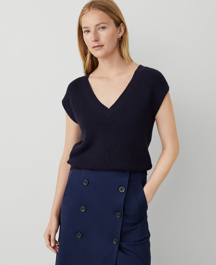 Ann Taylor Ribbed V Neck Sweater Vest Size 2XL Night Sky Women s