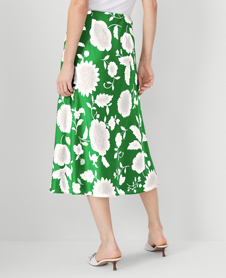 Ann Taylor Petite Floral Bias Midi Slip Skirt Jolly Green Women's