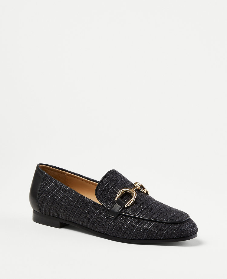 Ann Taylor Chain Bit Straw Loafers