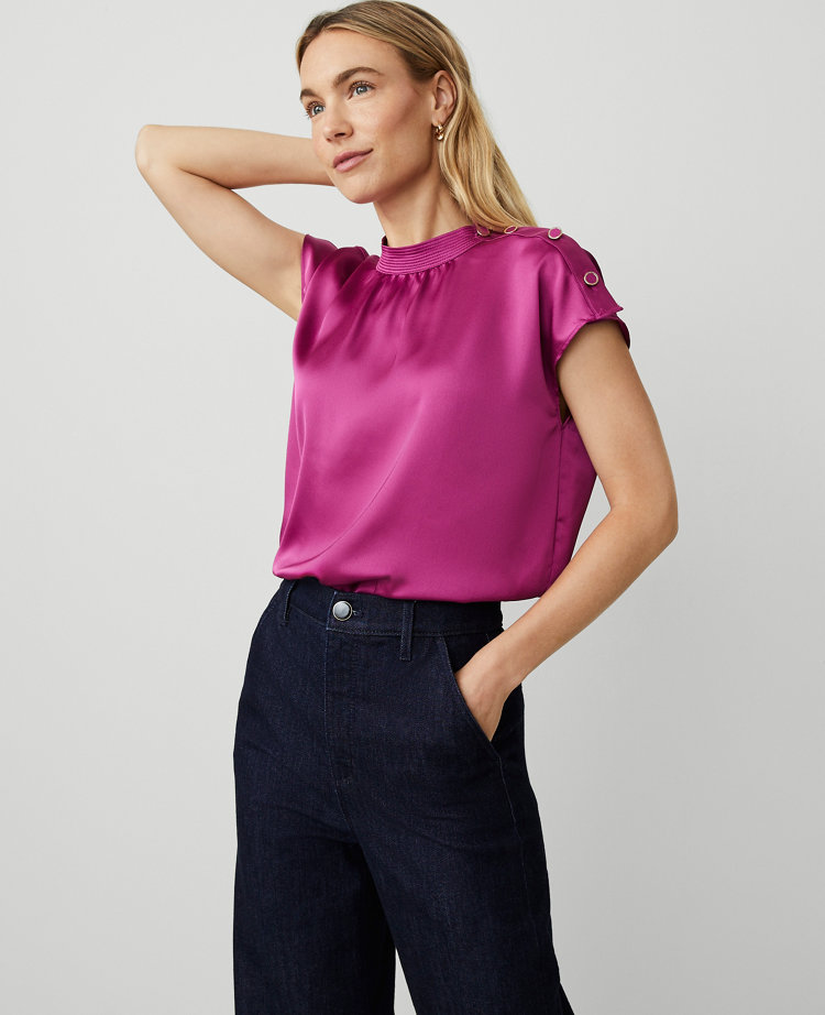 Trapunto Shoulder Button Top