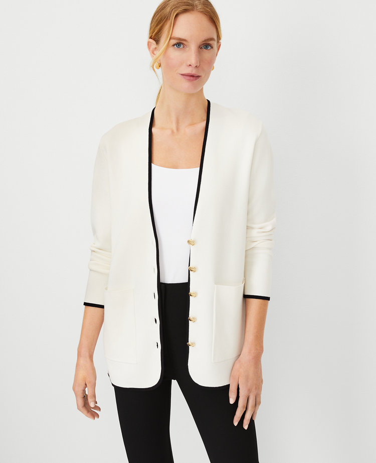 Tipped V-Neck Sweater Blazer