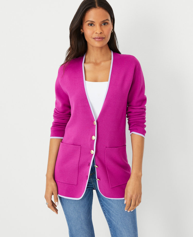 Tipped V-Neck Sweater Blazer