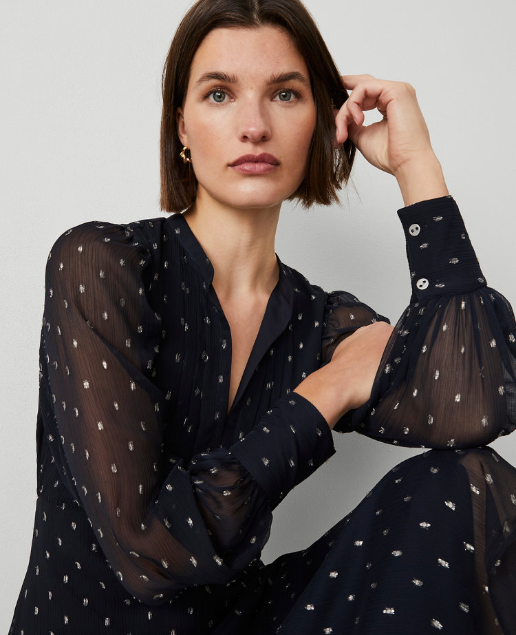 Ann Taylor Lurex Clip Midi Dress In Night Sky