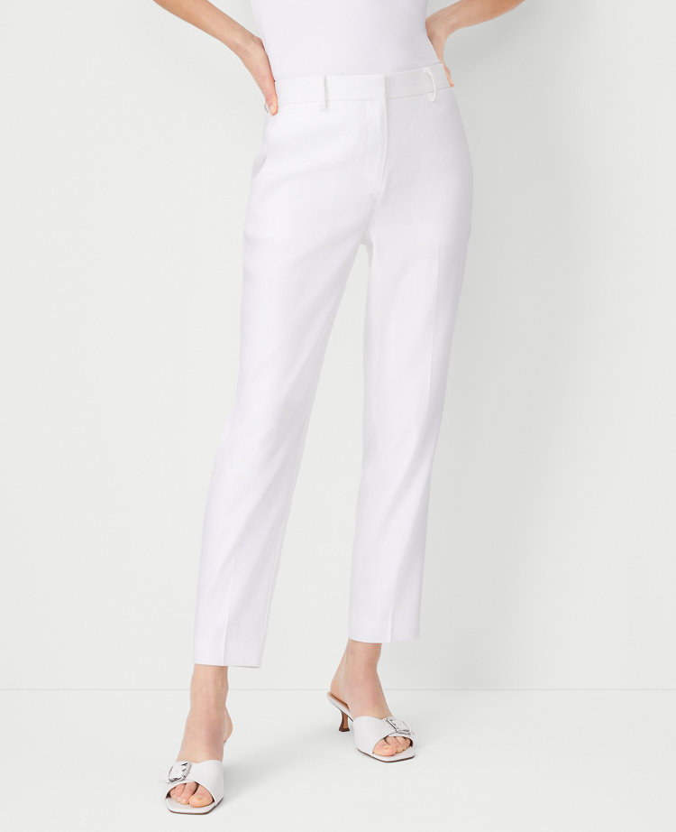 The Petite High Rise Ankle Pant in Herringbone Linen Blend