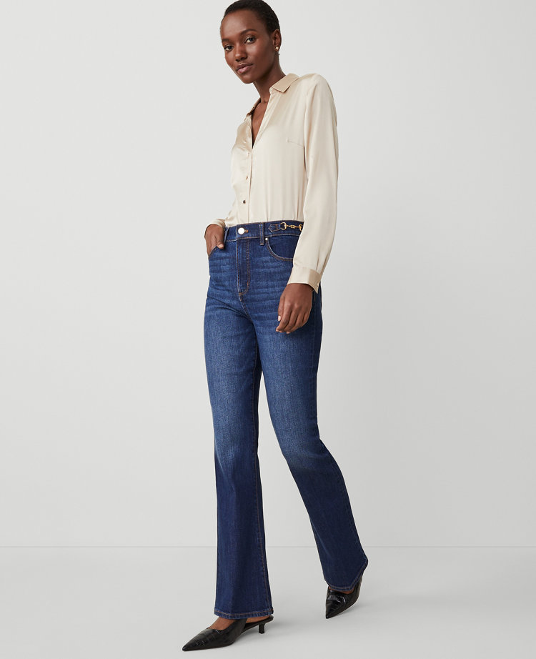 Ann Taylor Horsebit High Rise Flare Jeans Rich Indigo Women's