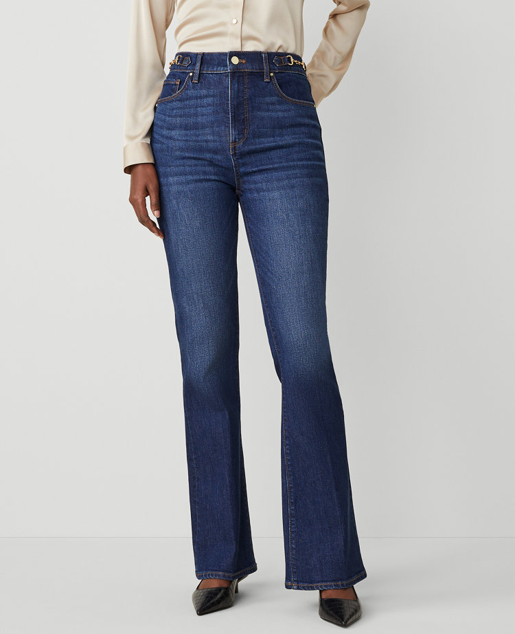 Horsebit High Rise Flare Jeans in Rich Indigo