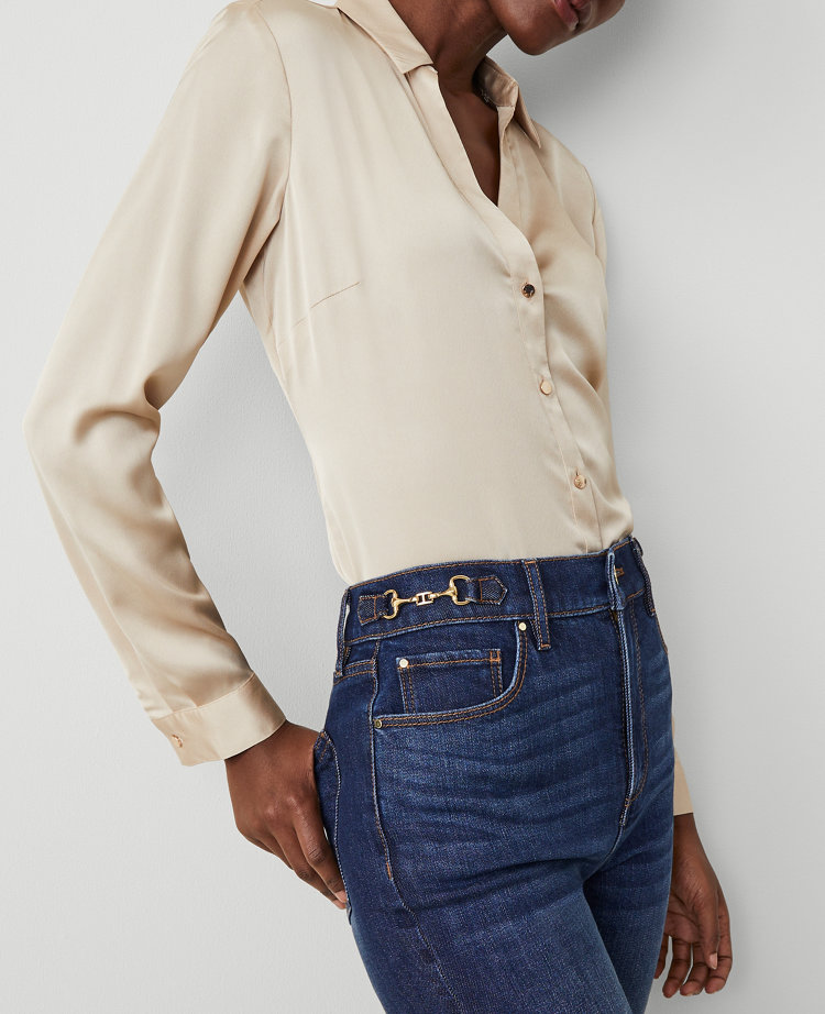 Horsebit High Rise Flare Jeans in Rich Indigo