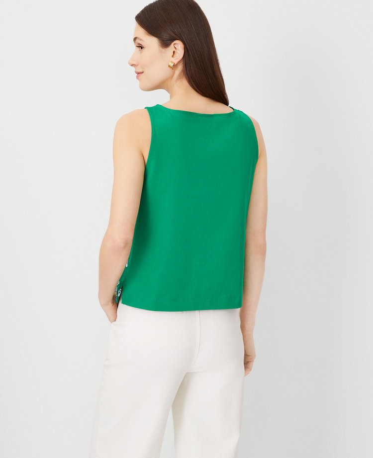 Ann Taylor Eyelet Boatneck Shell Top Jolly Green Women's