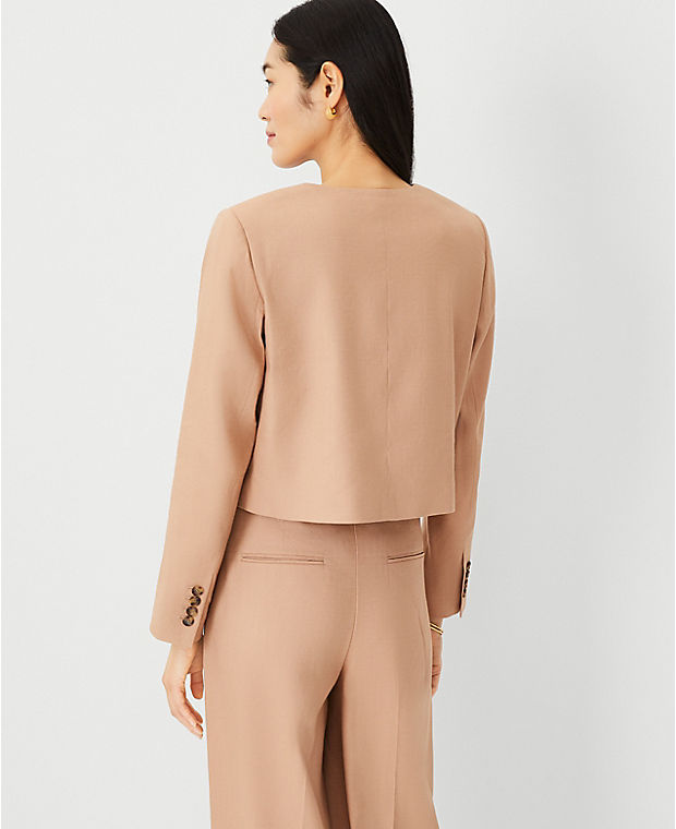The Cropped Crew Neck Jacket in Linen Twill