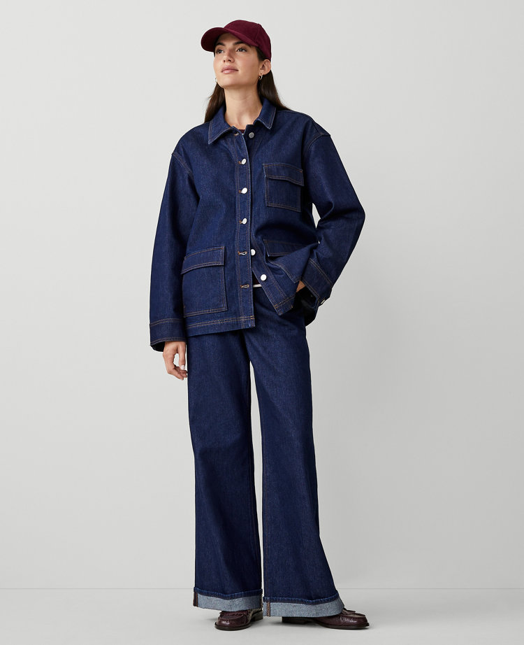 AT Weekend Mid Rise Palazzo Jeans in Classic Rinse Wash - Ann Taylor Weekend Collection