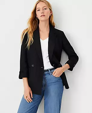 Petite AT Weekend Linen Blend Roll Sleeve Relaxed Blazer carousel Product Image 1