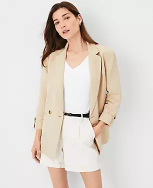 Petite AT Weekend Linen Blend Roll Sleeve Relaxed Blazer carousel Product Image 2