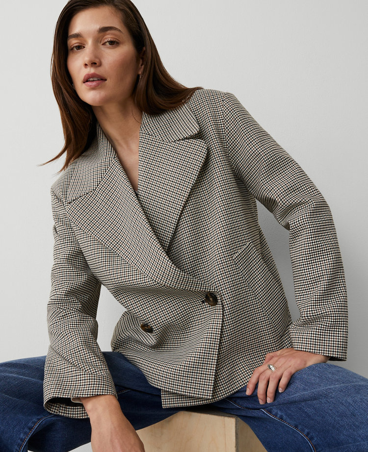 Ann Taylor Houndstooth Short Swing Trench Jacket Neutral Multi Women's