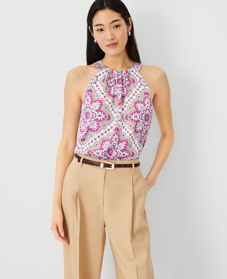 Ann Taylor Tile Pleat Neck Halter Top