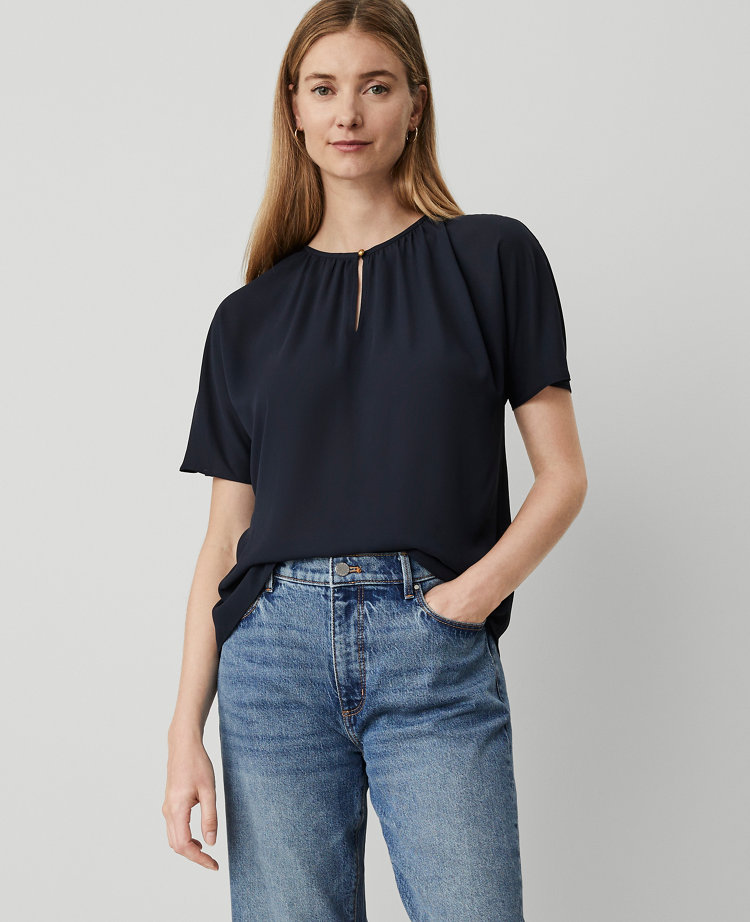 Ann Taylor Shirred Keyhole Top