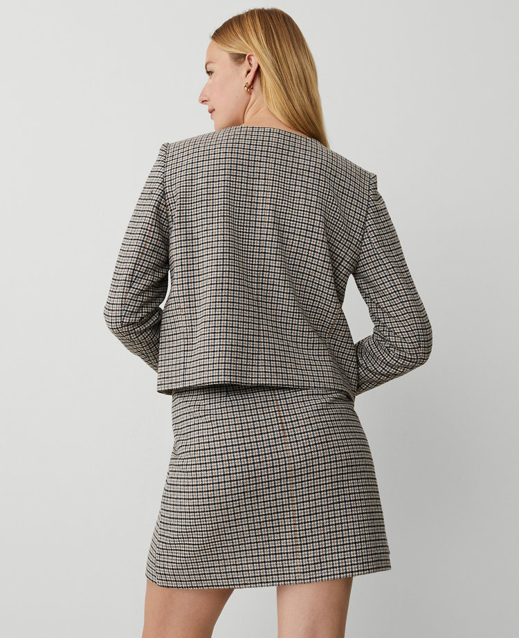 Ann Taylor Checked Double Breasted Patch Pocket Jacket Sahara Women's
