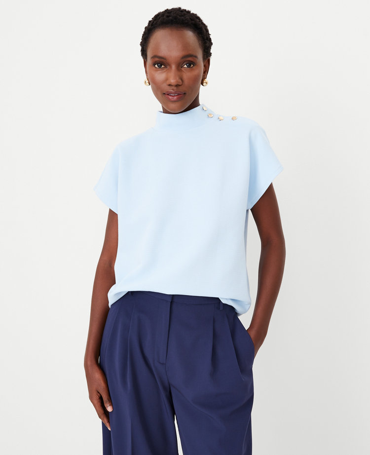 Mock neck outlet short sleeve top