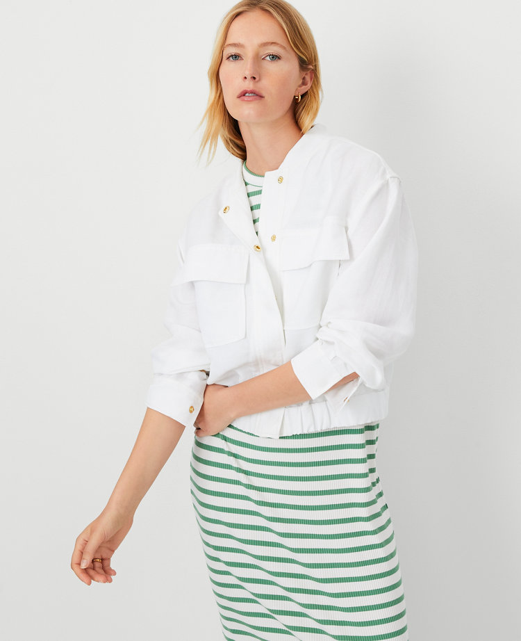 Petite AT Weekend Linen Blend Patch Pocket Bomber Jacket