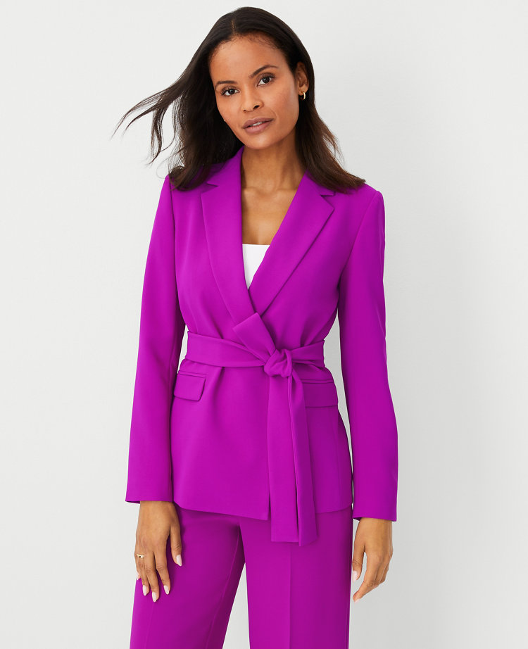 Ann Taylor Petite Crepe Belted Blazer Size 6 Vibrant Magenta Women's