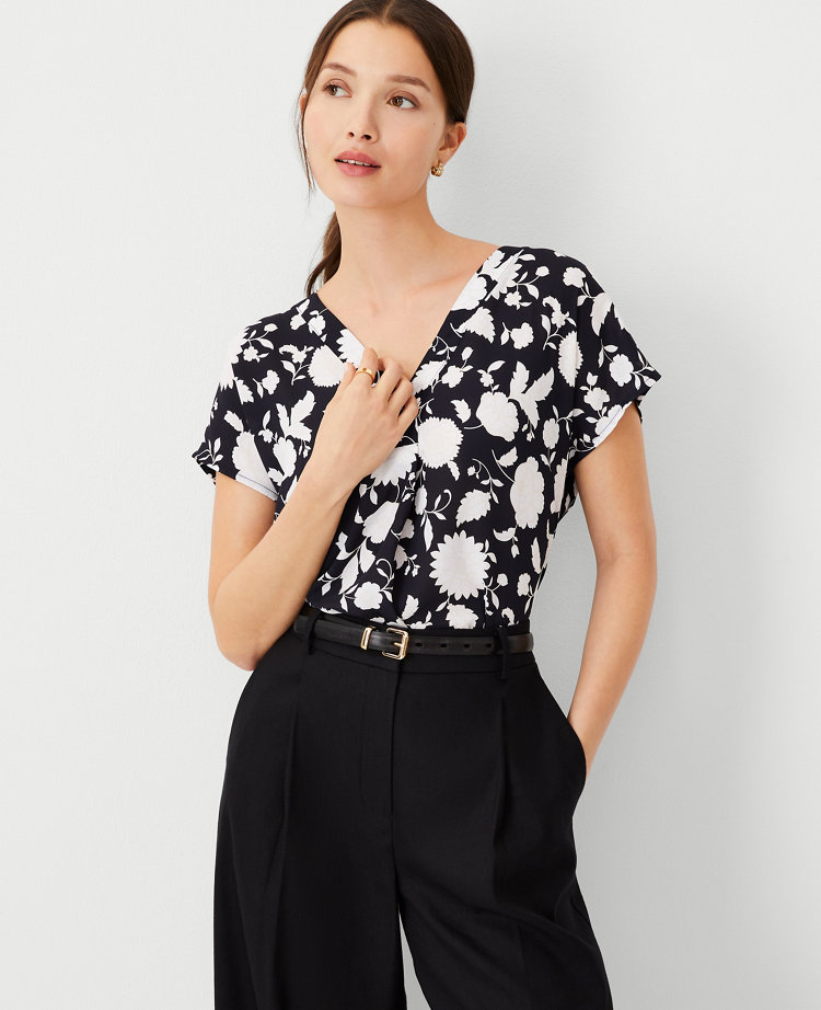 Floral Mixed Media Pleat Front Top