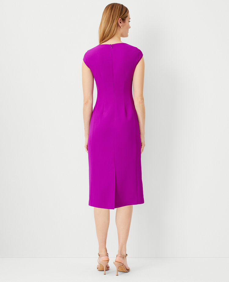 Square Neck Cap Sleeve Sheath Midi Dress