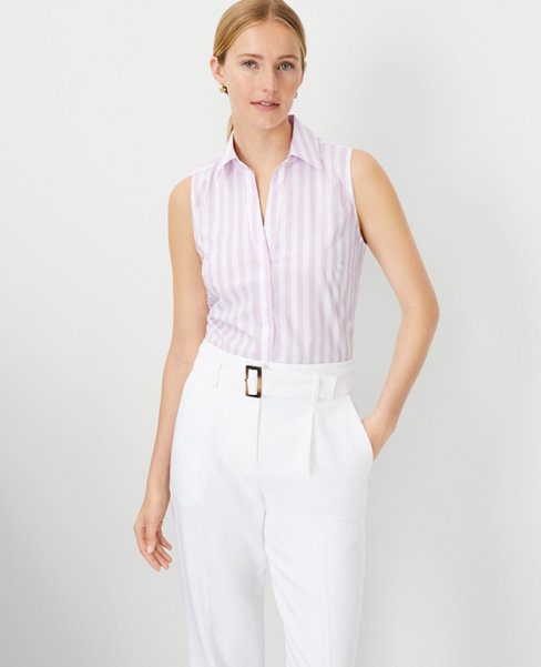 Ann Taylor Striped Cotton Sleeveless Essential Shirt