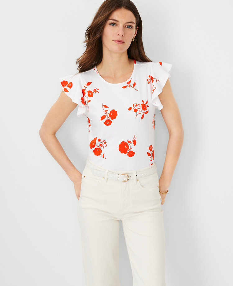 Floral Flutter Sleeve Pima Cotton Top