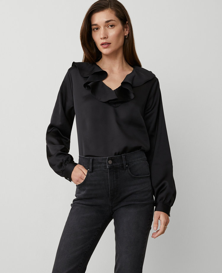 Ann Taylor Flounce V-Neck Blouse