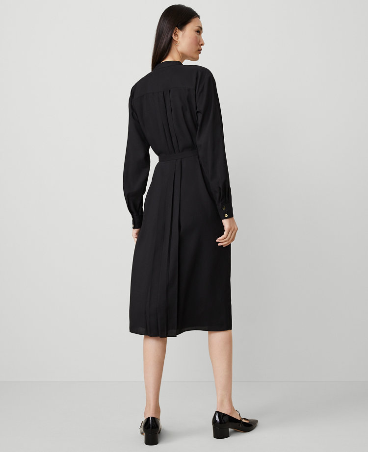 Pleated Belted Midi Shirtdress