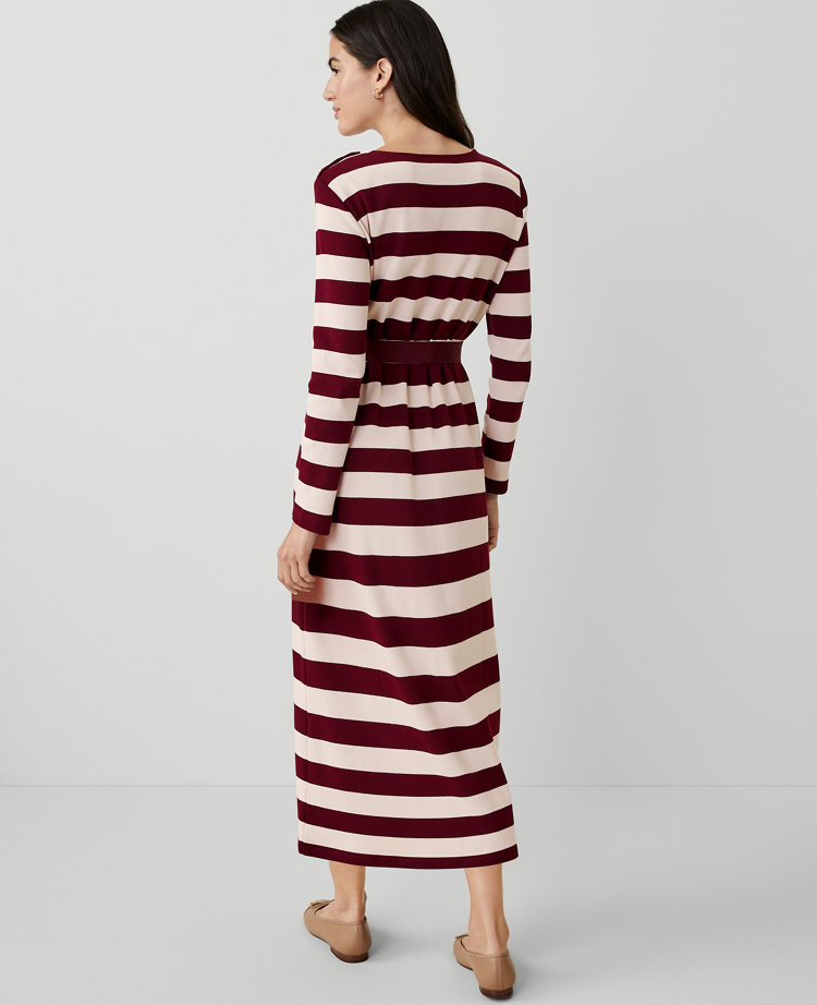 Ann Taylor AT Weekend Striped Knit Column Midi Dress Plum Rose Women's