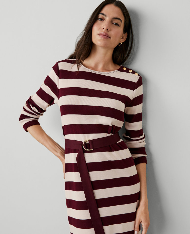 Ann Taylor AT Weekend Striped Knit Column Midi Dress Plum Rose Women's