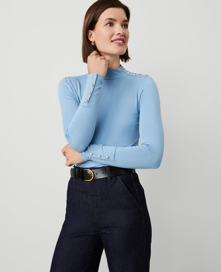 Mock Neck Button Top