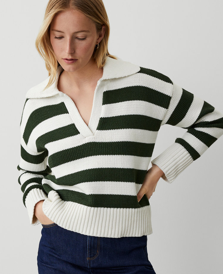 AT Weekend Stripe Collared Sweater - Ann Taylor Weekend Collection