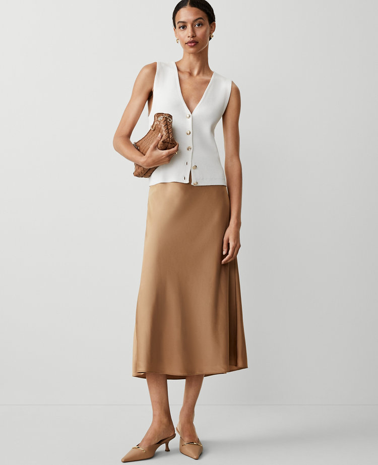 Satin Bias Midi Slip Skirt