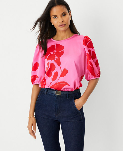 Petite Floral Puff Sleeve Top