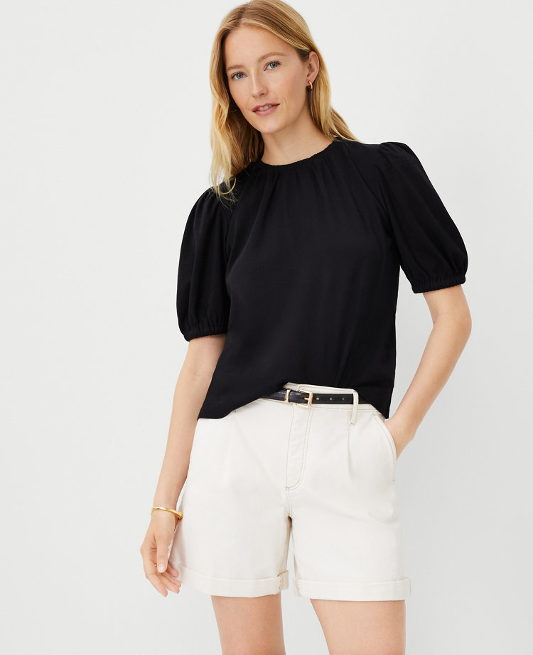 Ann Taylor AT Weekend Shirred Neck Top Women's