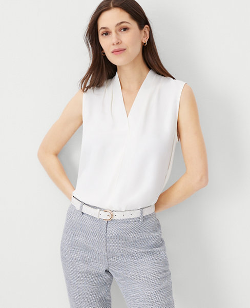 Petite Pleated V-Neck Top