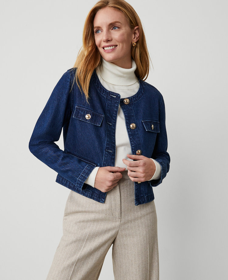 Ann Taylor Denim Collarless Button Jacket