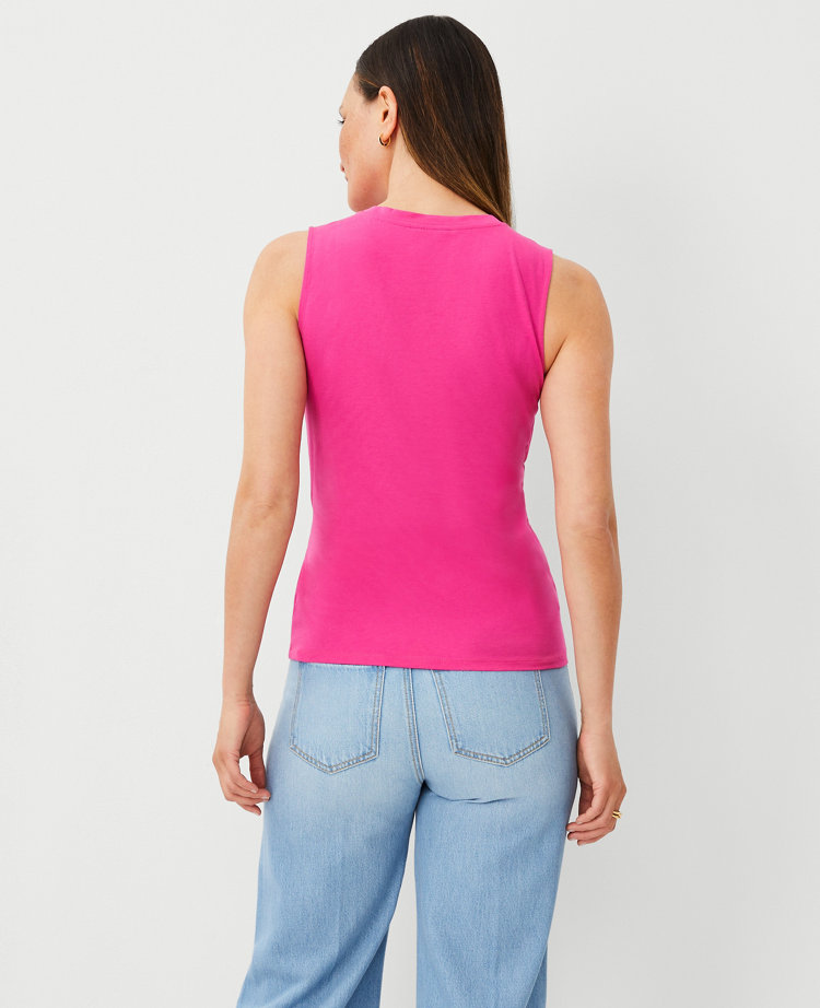 Ann Taylor Pima Cotton Asymmetrical Shell Top Bold Pink Women's