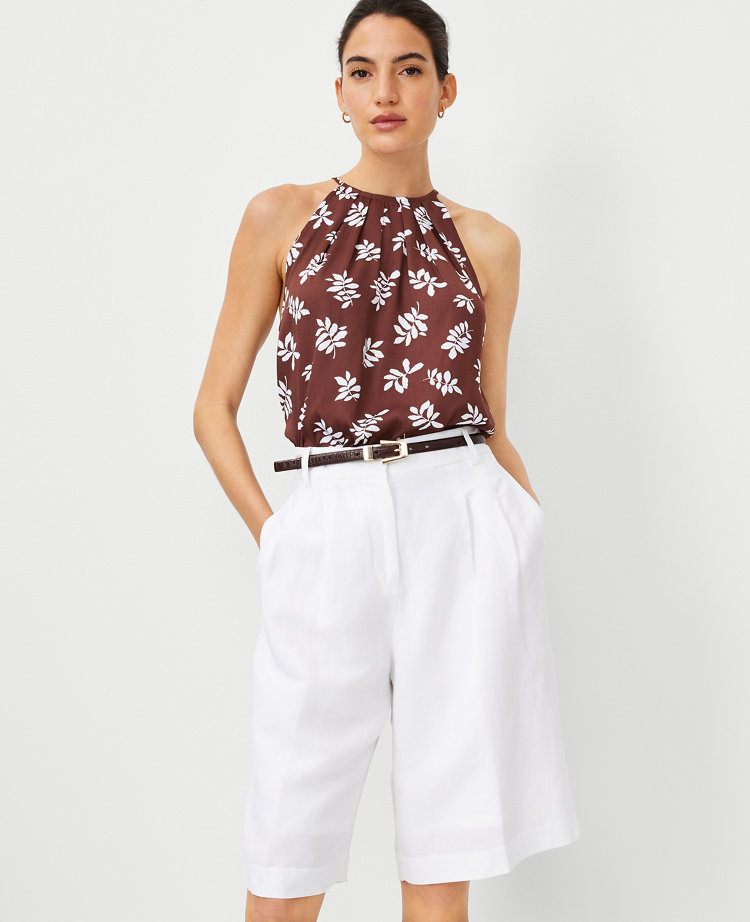 Leafed Pleat Neck Halter Top