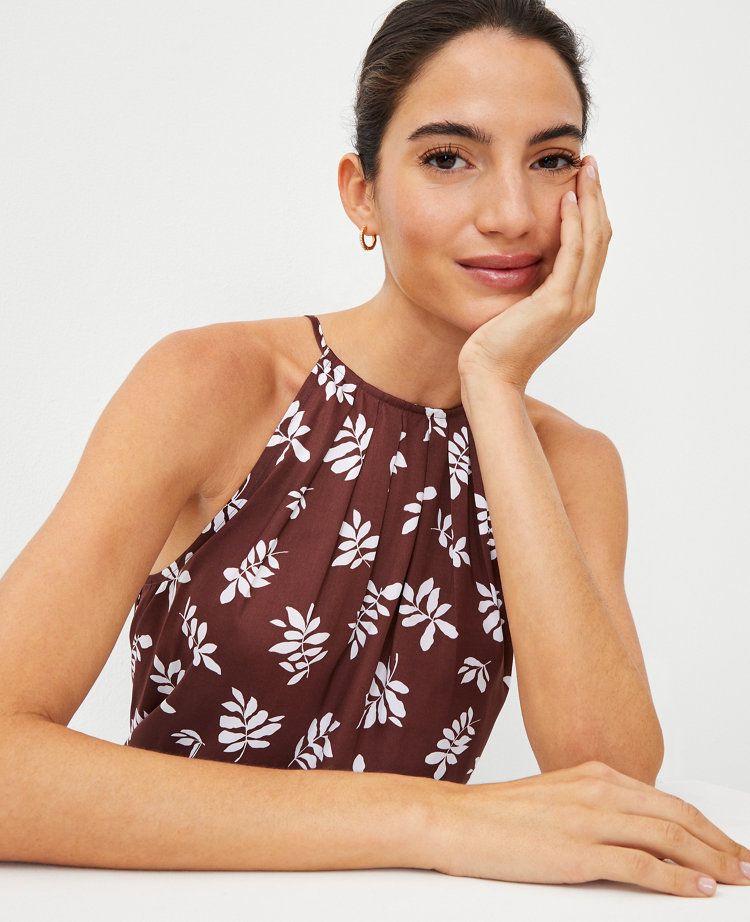 Leafed Pleat Neck Halter Top